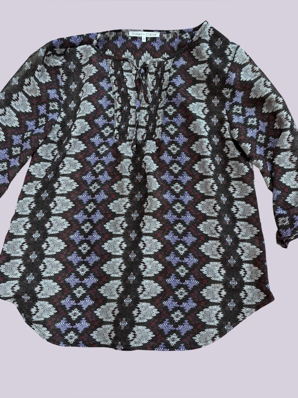 Multicolored ikat geometric flowy lightweight blouse medium